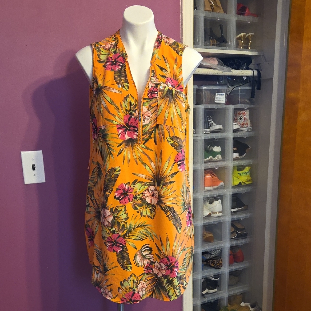 New York & Company Orange Floral Midi Dress